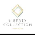Elegant home decor logo with gold and teal geometric designs, representing Liberty Collection.