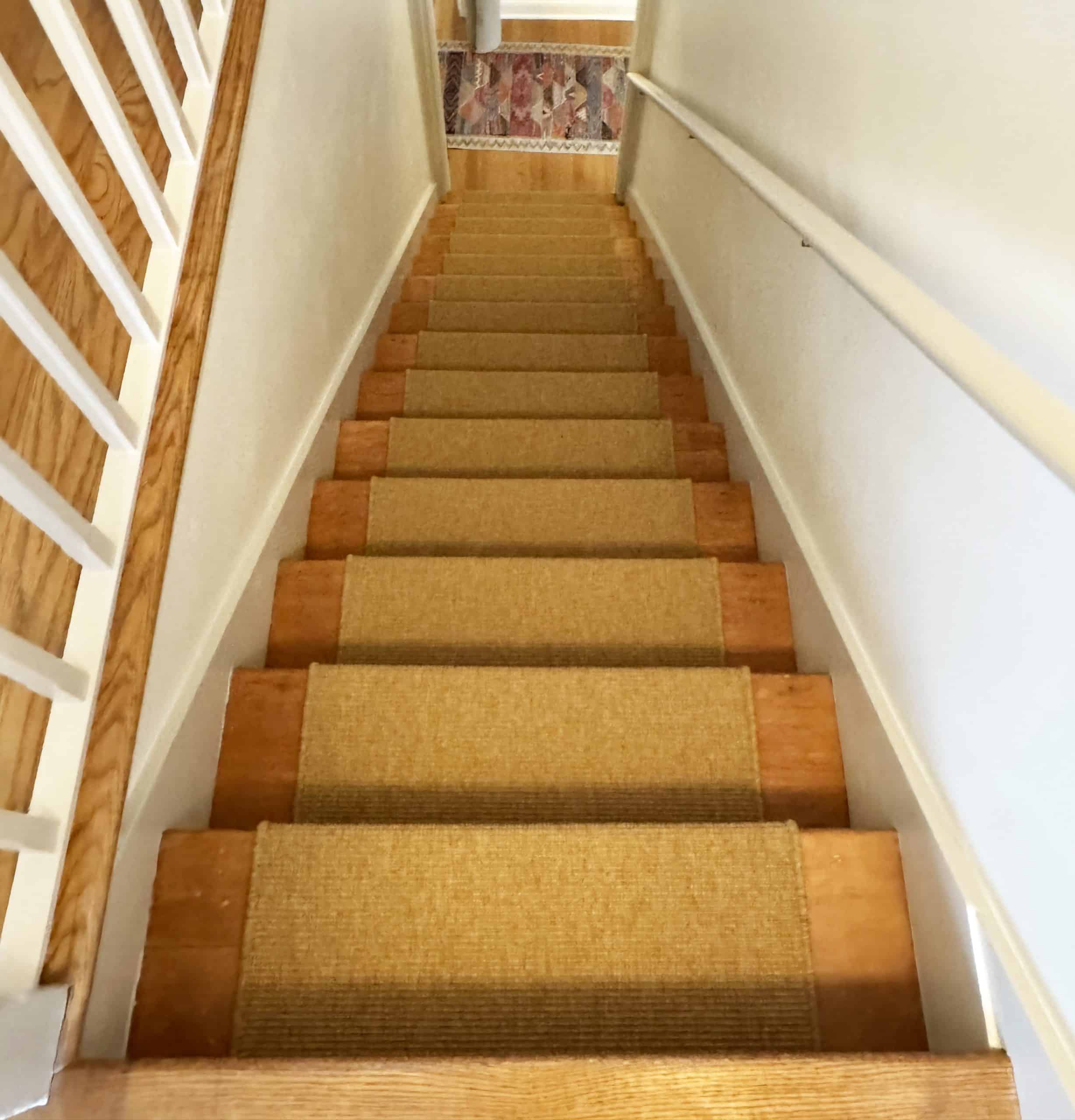Dallas Watson Flooring stair carpet runner on wooden staircase, interior home flooring upgrade.